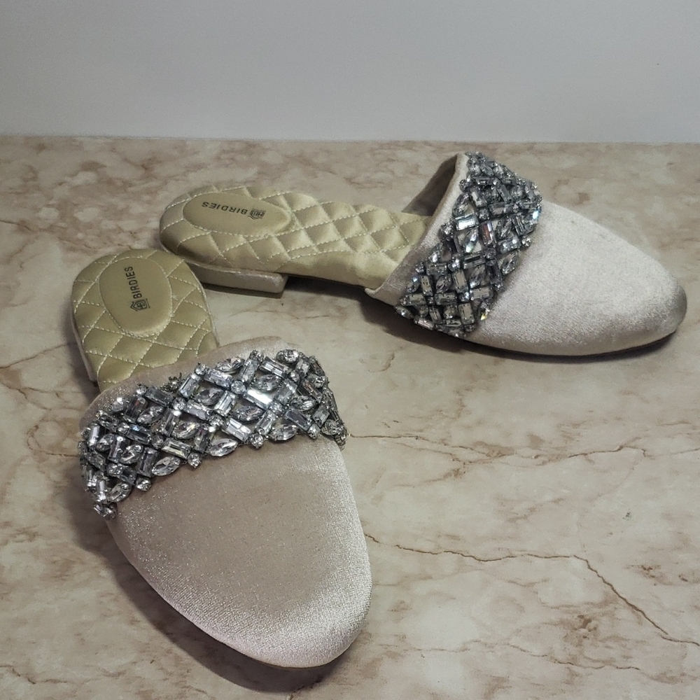 Birdies Embellished Bling Champagne Color Mules Size 10